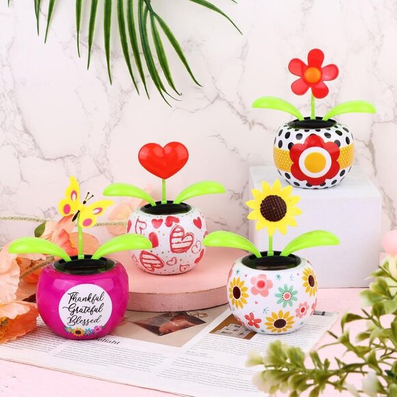4 Solar Dancing Butterfly Toy Solar Powered Dancing Sun Flower in Colorful Pots - Picture 4 of 7